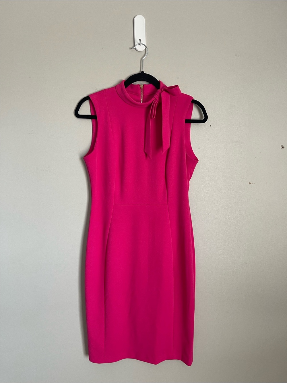 CALVIN KLEIN Fuchsia Pink Sleeveless Tie-Neck Midi Sheath Dress Sz 6